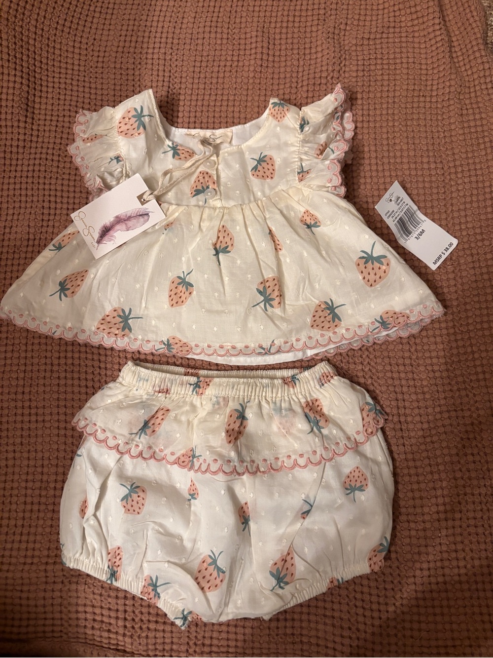 NWT Strawberry Two-Piece Set - Cream & Peach